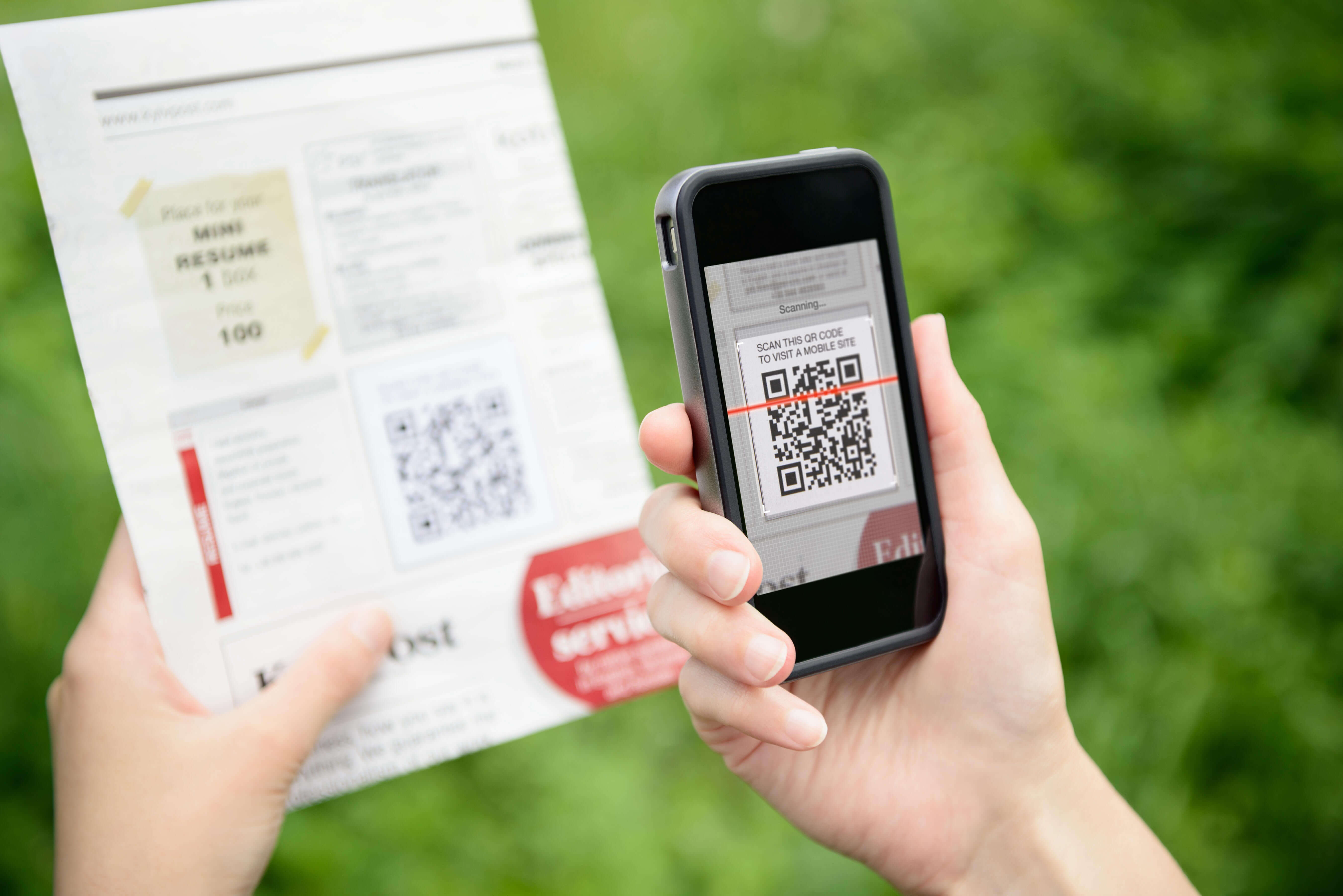 A mobile application reading a QR code from a letter